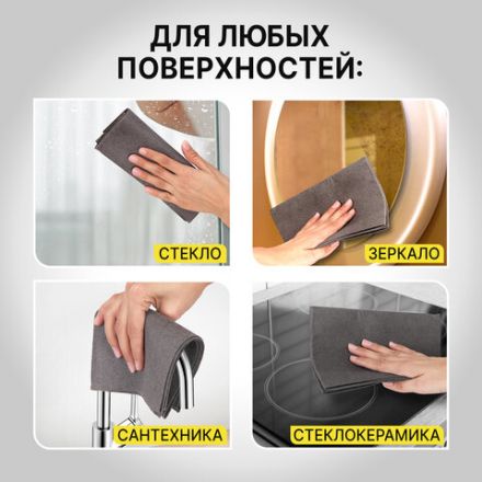 Салфетка КОРЕЙСКАЯ УМНАЯ для дома и авто УБОРКА БЕЗ РАЗВОДОВ, 30х40 см, НАБОР 2 штуки, УНИВЕРСАЛЬНАЯ, LAIMA, 700222