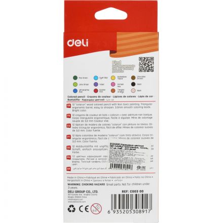Карандаши цветные Deli ColoRun трехгран. тополь 12 цв/наб EC00300