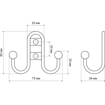 Вешалка настенная УЗК_Крючок двухрожковый СТАНДАРТ 208 B BL (14619)мат.чер Вешалка настенная УЗК_Крючок двухрожковый СТАНДАРТ 208 B BL (14619)мат.чер