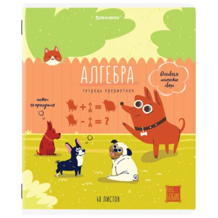 Тетрадь предметная DOG БОБИК 48 л., TWIN-лак, АЛГЕБРА, клетка, подсказ, BRAUBERG, 404782 Тетрадь предметная DOG БОБИК 48 л., TWIN-лак, АЛГЕБРА, клетка, подсказ, BRAUBERG, 404782