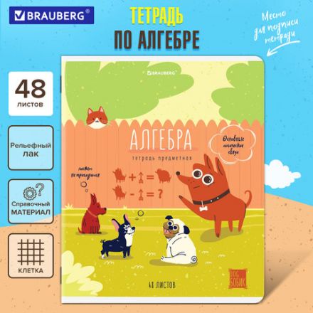 Тетрадь предметная DOG БОБИК 48 л., TWIN-лак, АЛГЕБРА, клетка, подсказ, BRAUBERG, 404782 Тетрадь предметная DOG БОБИК 48 л., TWIN-лак, АЛГЕБРА, клетка, подсказ, BRAUBERG, 404782