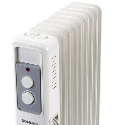 Обогреватель масляный SONNEN DFS-9E, 9 секций, 2000 Вт, 3 режима, механическое управление, белый, 457780