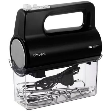 Миксер TIMBERK T-HM40S50, 700 Вт, 5 скоростей, 2 венчика, 2 крюка для теста, контейнер, черный Миксер TIMBERK T-HM40S50, 700 Вт, 5 скоростей, 2 венчика, 2 крюка для теста, контейнер, черный