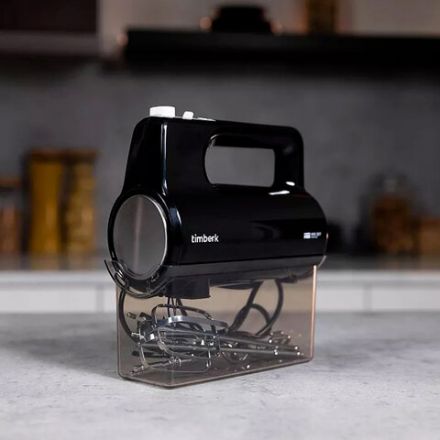 Миксер TIMBERK T-HM40S50, 700 Вт, 5 скоростей, 2 венчика, 2 крюка для теста, контейнер, черный Миксер TIMBERK T-HM40S50, 700 Вт, 5 скоростей, 2 венчика, 2 крюка для теста, контейнер, черный