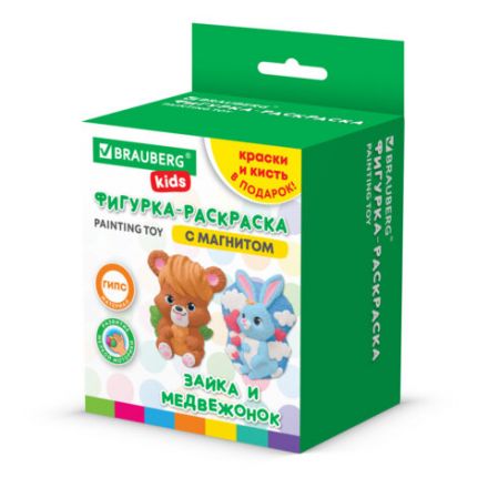 Фигурка-раскраска из гипса "С магнитом", с красками и кистью, ассорти, BRAUBERG KIDS, 666010