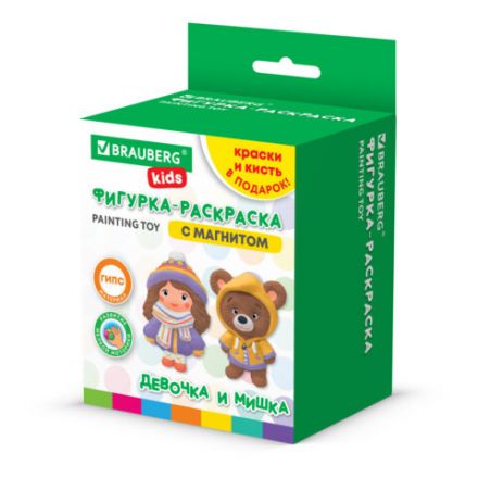 Фигурка-раскраска из гипса "С магнитом", с красками и кистью, ассорти, BRAUBERG KIDS, 666010