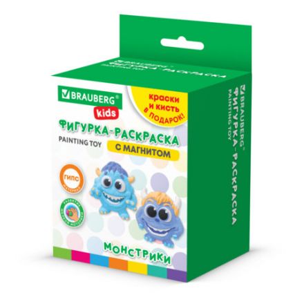 Фигурка-раскраска из гипса "С магнитом", с красками и кистью, ассорти, BRAUBERG KIDS, 666010