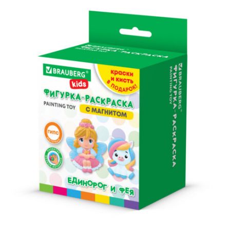 Фигурка-раскраска из гипса "С магнитом", с красками и кистью, ассорти, BRAUBERG KIDS, 666010