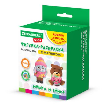 Фигурка-раскраска из гипса "С магнитом", с красками и кистью, ассорти, BRAUBERG KIDS, 666010