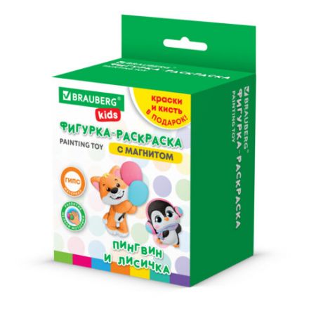 Фигурка-раскраска из гипса "С магнитом", с красками и кистью, ассорти, BRAUBERG KIDS, 666010