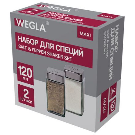 Набор для специй 2х120 мл, MAXI, солонка + перечница, стекло/сталь, квадратные, WEGLA (ВЕГЛА), 700231