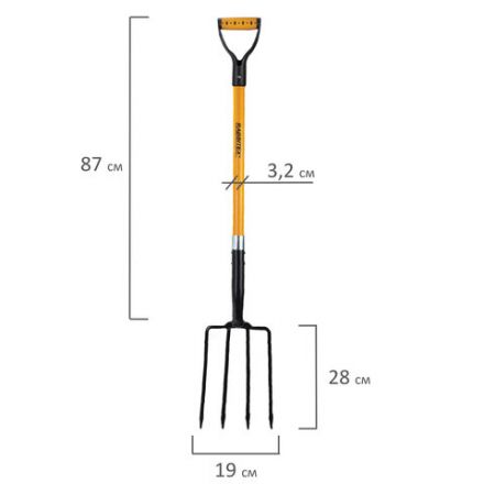 Вилы копальные стальные 19х28 см, ОБЩАЯ ДЛИНА 115 см, черенок стекловолокно, V-ручка, RABBITEX (РАББИТЕКС) "FIBERGLASS", 700491