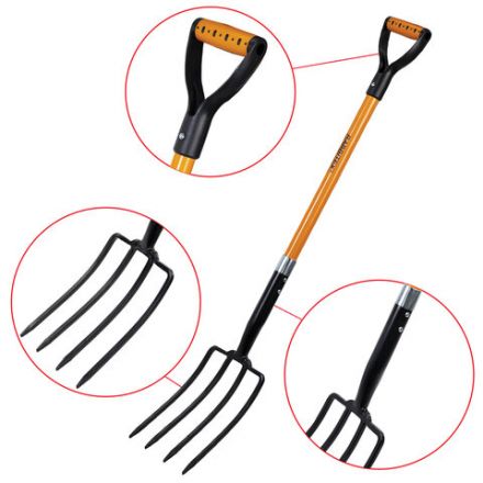 Вилы копальные стальные 19х28 см, ОБЩАЯ ДЛИНА 115 см, черенок стекловолокно, V-ручка, RABBITEX (РАББИТЕКС) "FIBERGLASS", 700491