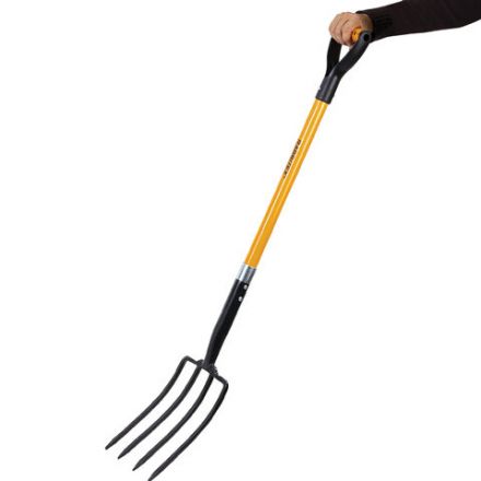 Вилы копальные стальные 19х28 см, ОБЩАЯ ДЛИНА 115 см, черенок стекловолокно, V-ручка, RABBITEX (РАББИТЕКС) "FIBERGLASS", 700491