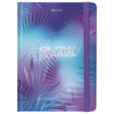 Блокнот с резинкой в клетку 96 л., А5 (145х203 мм), твердая обложка с фольгой, BRAUBERG, "Glow", 113729