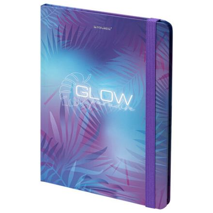 Блокнот с резинкой в клетку 96 л., А5 (145х203 мм), твердая обложка с фольгой, BRAUBERG, "Glow", 113729