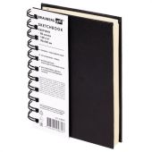 Скетчбук, слоновая кость 140 г/м2 90х140 мм, 80 л., КОЖЗАМ, гребень, BRAUBERG ART CLASSIC, черный, 116474