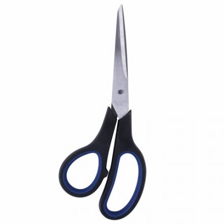 Ножницы BRAUBERG "Soft Grip", 190 мм, черно-синие, резиновые вставки, 3-х сторонняя заточка, 230762