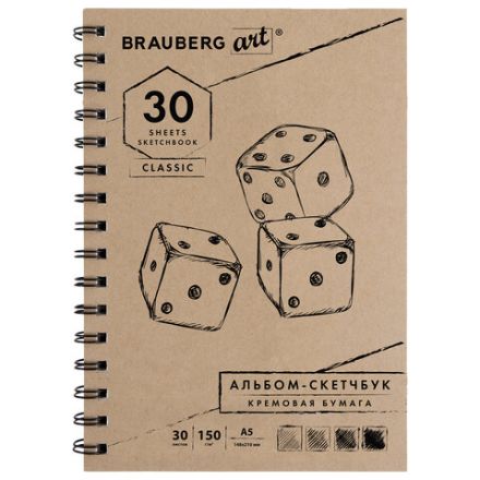 Скетчбук, слоновая кость 150 г/м2, 148х210 мм, 30 л., гребень, BRAUBERG ART CLASSIC, 128948 Скетчбук, слоновая кость 150 г/м2, 148х210 мм, 30 л., гребень, BRAUBERG ART CLASSIC, 128948