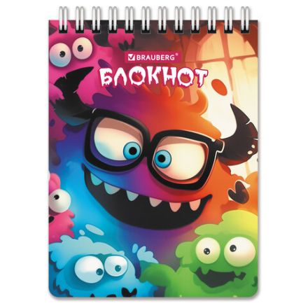 Блокнот МАЛЫЙ ФОРМАТ А6 97х145мм, 60л, гребень, картон, клетка, BRAUBERG МОНСТРИКИ, 116997