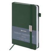 Ежедневник датированный 2026, А5, 138x213 мм, BRAUBERG "Control", под кожу, держатель для ручки, зеленый, 117123