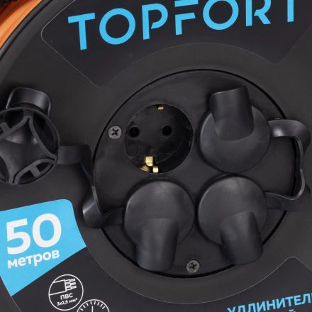 Удлинитель Topfort ПВС 3х2,5кв.мм, 50м на пласт.катушке, 4 роз. с/з, IP44 Удлинитель Topfort ПВС 3х2,5кв.мм, 50м на пласт.катушке, 4 роз. с/з, IP44