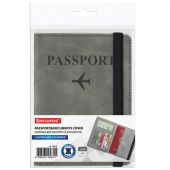 Обложка для паспорта и документов с защитой от считывания, 9 карманов, резинка, экокожа, серая, BRAUBERG, 238749