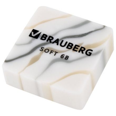 Ластики BRAUBERG "MARBLE", НАБОР 6 штук, 34х34х11 мм, квадратные, экологичный ПВХ, блистер, 272735