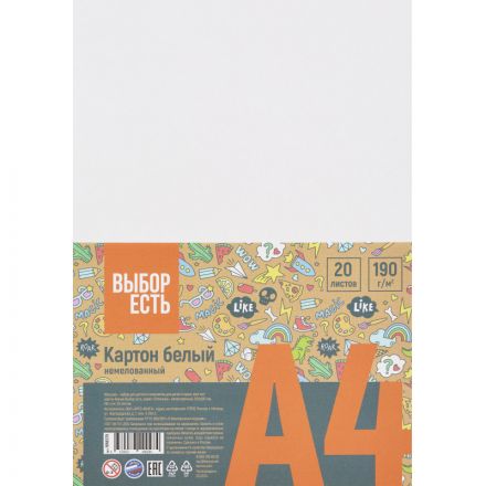 Картон белый Выбор есть Отличник 20л А4 немелован.пакет Картон белый Выбор есть Отличник 20л А4 немелован.пакет