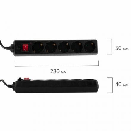 Сетевой фильтр SONNEN U-3518, 5 розеток, с заземлением, выключатель, 10 А, 1,8 м, черный, 513488