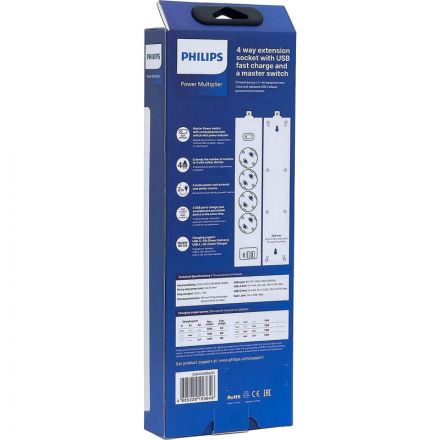 Сетевой фильтр Philips CHP4346BA/51 4р/2м с USB, 10А, черный Сетевой фильтр Philips CHP4346BA/51 4р/2м с USB, 10А, черный