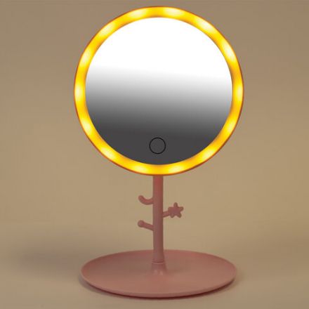 Зеркало настольное с LED-подсветкой для макияжа, диаметр 17 см, 3 режима свечения, аккумулятор 1200 mAh, цвет розовый, WBZ (ВБЗ), 609331
