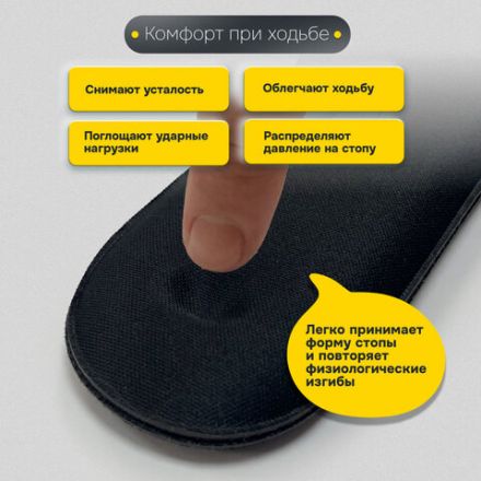 Стельки для обуви с ЭФФЕКТОМ ПАМЯТИ, материал MEMORY FOAM, размер RU 34-39 / EU 35-40, с линиями выреза, SHEGRA (ШЕГРА), 700746