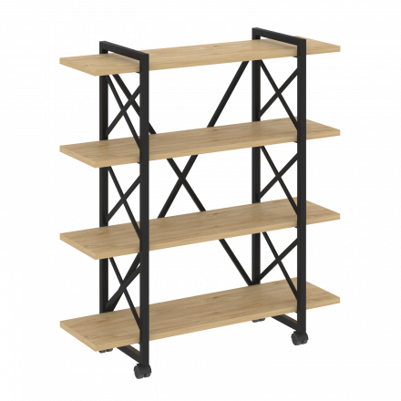 Loft Стеллаж на колесных опорах-4 полки VR.L-MST.K-4.8V Тиквуд светлый/Чёрный металл 1200*400*1334