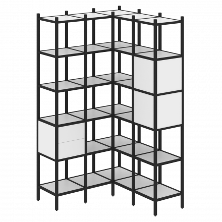 Loft Угловой внутренний стеллаж наборный VR.L-34 Белый бриллиант/Чёрный металл 1278*1278*2280 Loft Угловой внутренний стеллаж наборный VR.L-34 Белый бриллиант/Чёрный металл 1278*1278*2280
