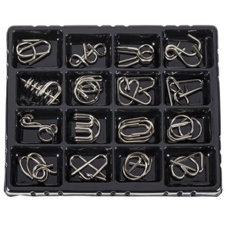 Головоломки металлические большие ЗОЛОТАЯ СКАЗКА, набор 16 штук, разные уровни сложности, 664928