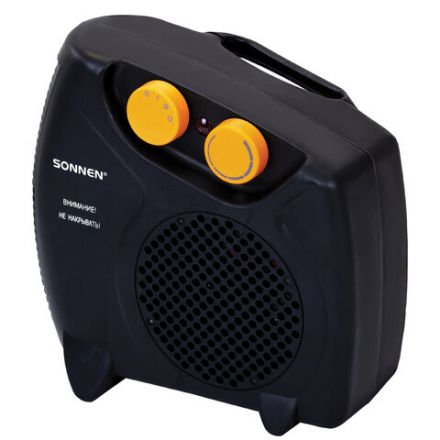 Тепловентилятор SONNEN FH06, 1000/2000 Вт, 2 режима нагрева, режим вентиляции, черный/оранжевый, 457781