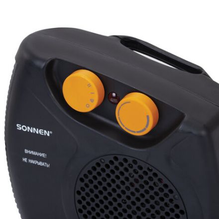 Тепловентилятор SONNEN FH06, 1000/2000 Вт, 2 режима нагрева, режим вентиляции, черный/оранжевый, 457781