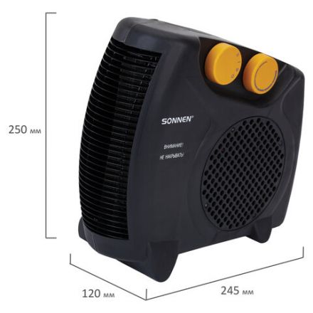 Тепловентилятор SONNEN FH06, 1000/2000 Вт, 2 режима нагрева, режим вентиляции, черный/оранжевый, 457781