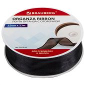 Лента органза с оторочкой ширина 25 мм, длина 23 м, черная, BRAUBERG, 591544 Лента органза с оторочкой ширина 25 мм, длина 23 м, черная, BRAUBERG, 591544