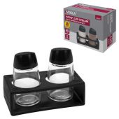 Набор для специй 2х60 мл, BASIC, подставка + солонка + перечница, стекло/пластик, черный, WEGLA (ВЕГЛА), 700232
