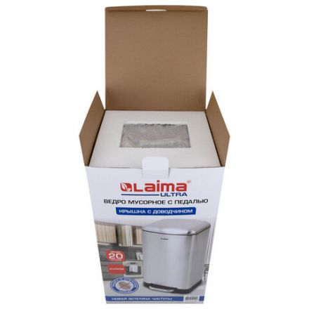 Ведро мусорное с педалью 20 л, крышка с доводчиком, стальное, БЕЗ ОТПЕЧАТКОВ, LAIMA ULTRA, 701570