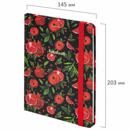 Блокнот с резинкой в клетку 96 л., А5 (145х203 мм), твердая обложка с фольгой, BRAUBERG, "Гранаты", 113730