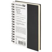 Скетчбук, слоновая кость 140 г/м2 130х210 мм, 80 л., КОЖЗАМ, гребень, BRAUBERG ART CLASSIC, черный, 116475
