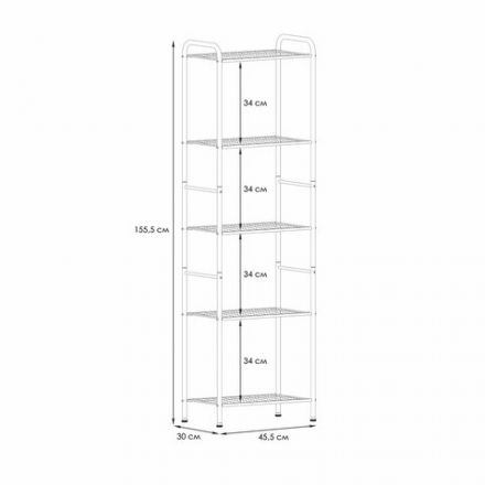 Стеллаж на металлокаркасе "Валенсия-15", 455х300х1555 мм, 5 полок, белый, СТВ15 Б