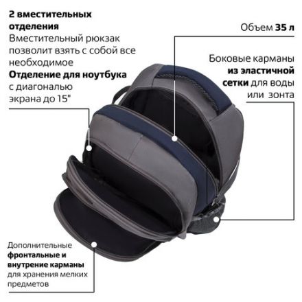 Рюкзак BRAUBERG URBAN универсальный, 2 отделения, "MainStream 1", серо-синий, 45х32х19 см, 224445