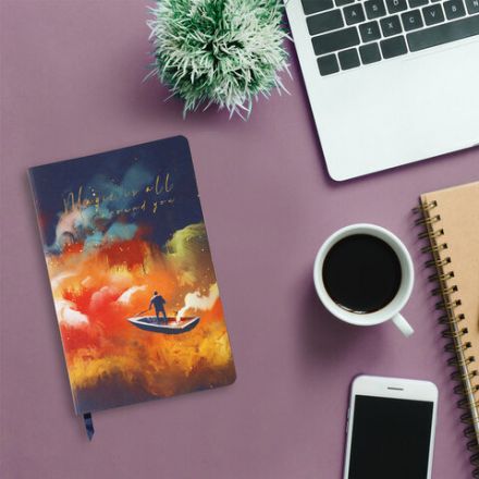 Ежедневник недатированный А5 (138х213 мм), BRAUBERG VISTA, под кожу, гибкий, 136 л., "Sky boat", 112042