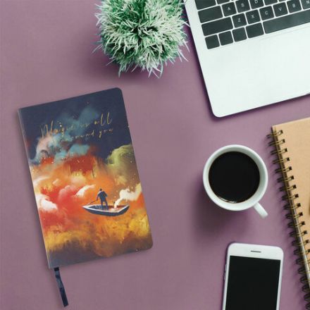 Ежедневник недатированный А5 (138х213 мм), BRAUBERG VISTA, под кожу, гибкий, 136 л., "Sky boat", 112042