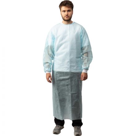 Халат н/с процед, на завязк, рук.манж, дл.140см, XL, пл 25, голуб, 10 шт/уп