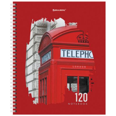 Тетрадь А5 120 л. BRAUBERG, гребень, клетка, твёрдая обложка, "Города" (микс в спайке), 404449